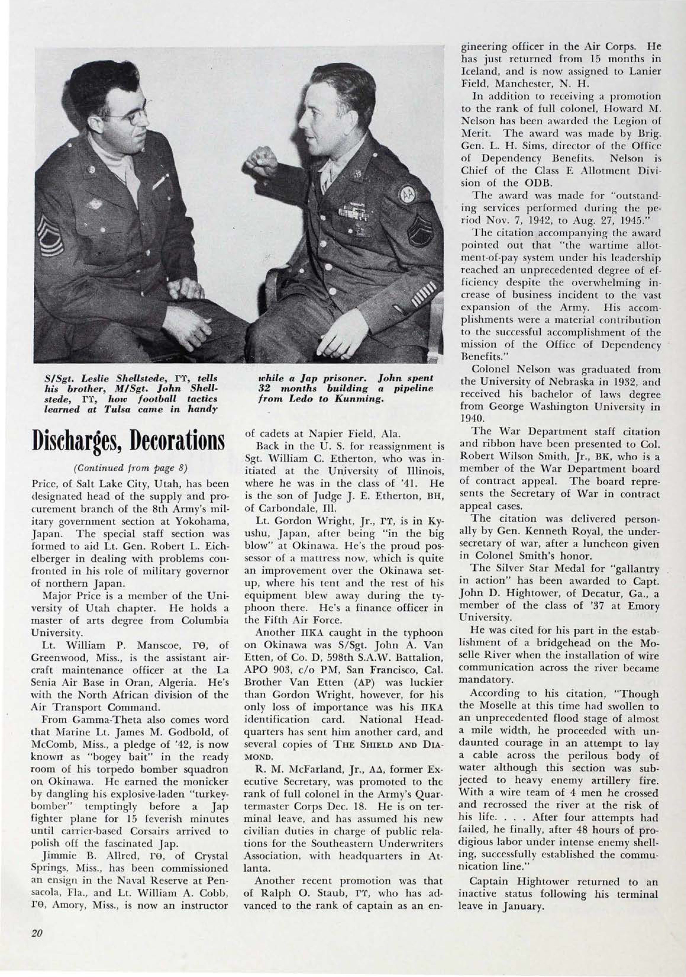 Discharges Decorations Promotions, Continued